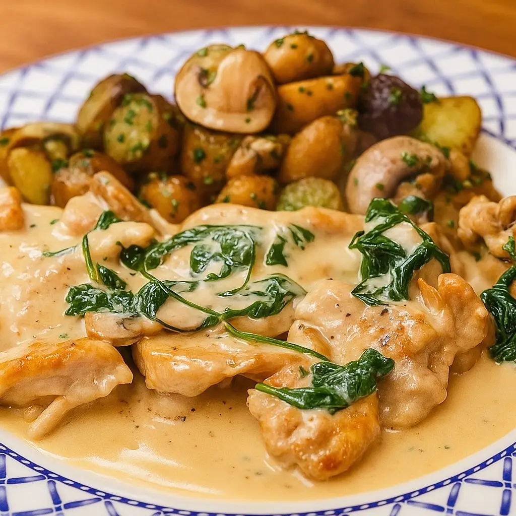 Poulet crémeux à l’ail et aux champignons