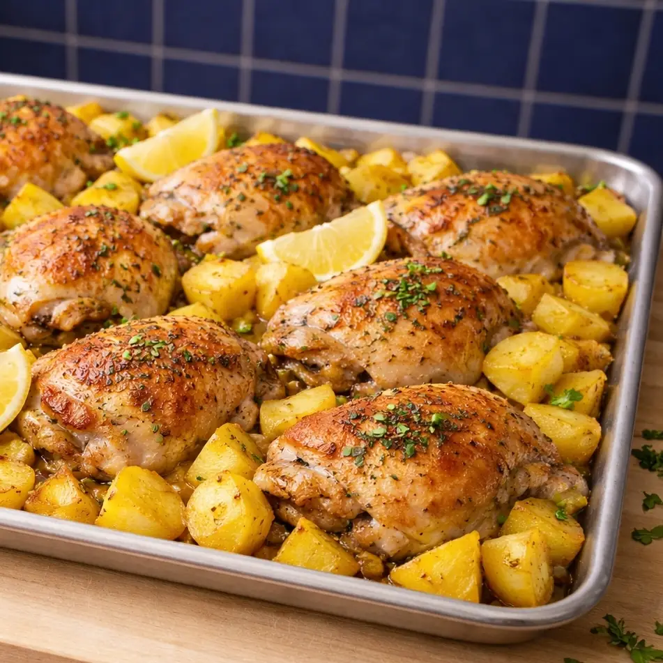 Poulet citron-ail et pommes de terre