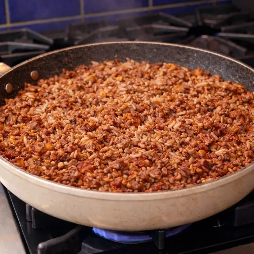 B&oelig;uf hach&eacute; et riz