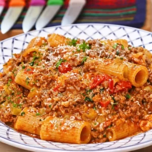 P&acirc;tes Rigatoni au B&oelig;uf Hach&eacute; et Tomates &ndash; Recette de P&acirc;tes Rustiques &agrave; la Po&ecirc;le