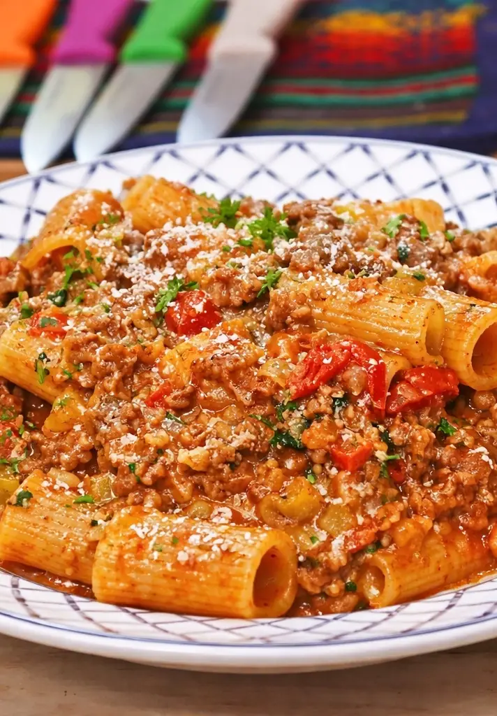 P&acirc;tes Rigatoni au B&oelig;uf Hach&eacute; et Tomates &ndash; Recette de P&acirc;tes Rustiques &agrave; la Po&ecirc;le