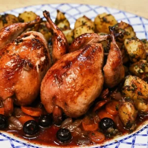 Roasted Quail with Blueberry Sauce