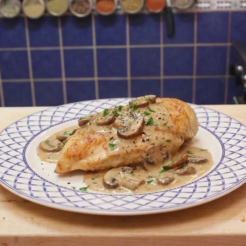 Suprême de poulet à la crème de champignons