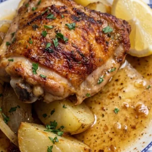 Cuisses de poulet avec pommes de terre au four
