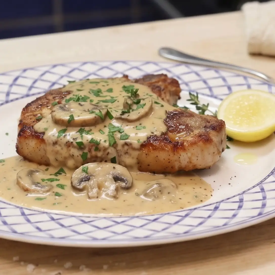 Côtelettes de porc crémeuses à l’ail et champignons