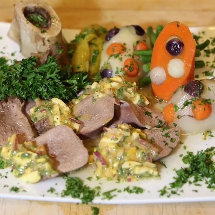 Classic Veal Tongue in Broth with Mustard Caper Sauce