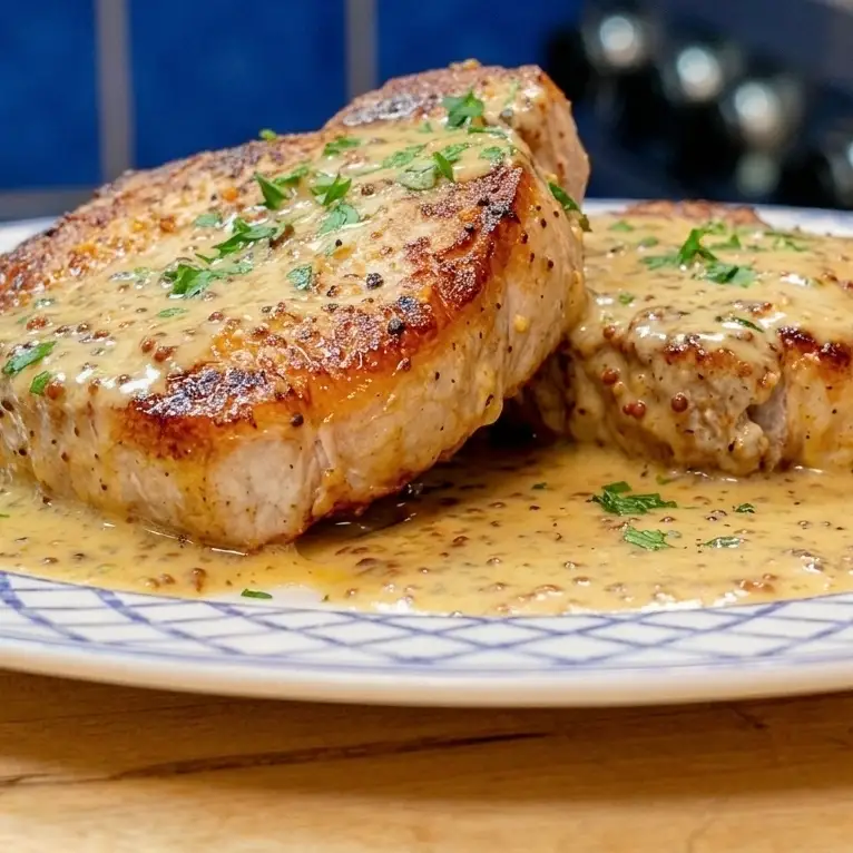 Côtes de porc bistro à la crème de moutarde