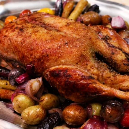 Roast Duck with Blueberry Maple Sauce