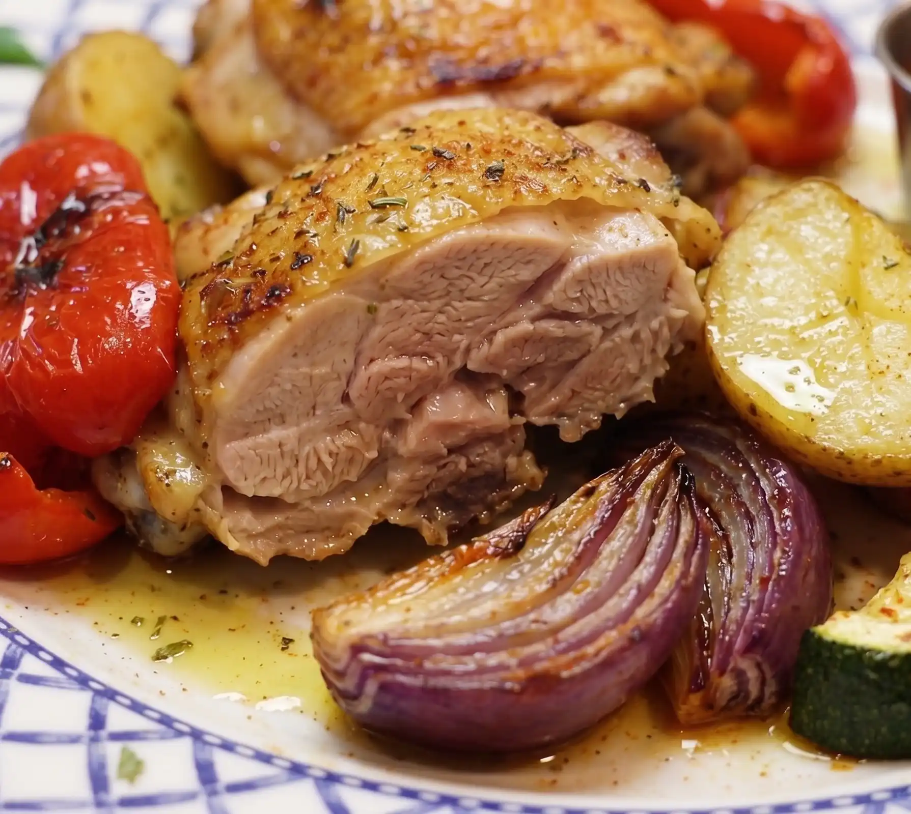 Poulet et légumes sur plaque au four