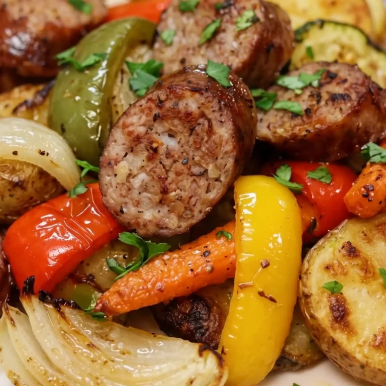 Saucisses et l&eacute;gumes sur plaque au four