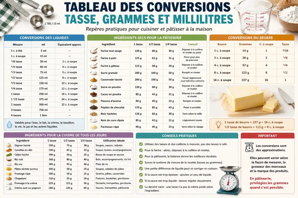 Tableau des conversions tasse