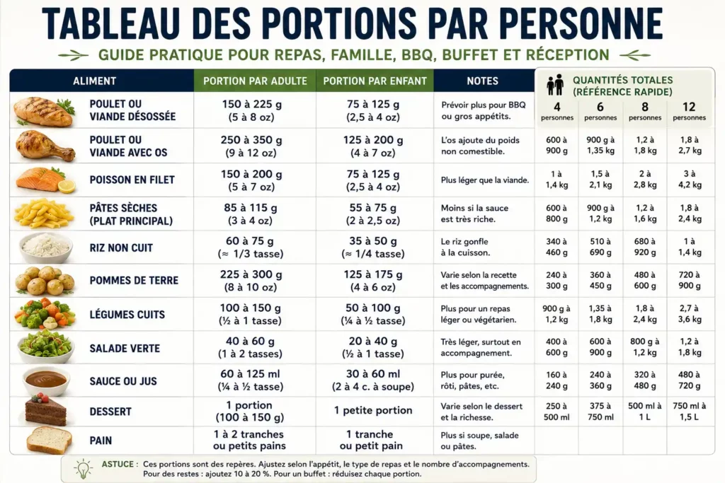 Tableau des portions par personne