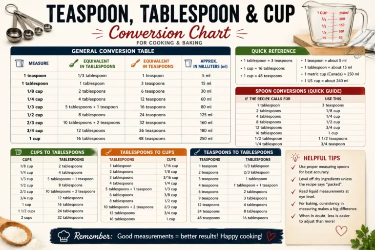 Conversion Chart for Home Cooking