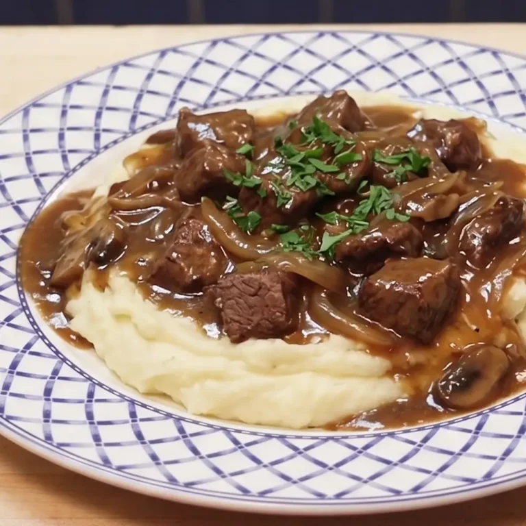 Beef Tips and Gravy over Mashed Potatoes