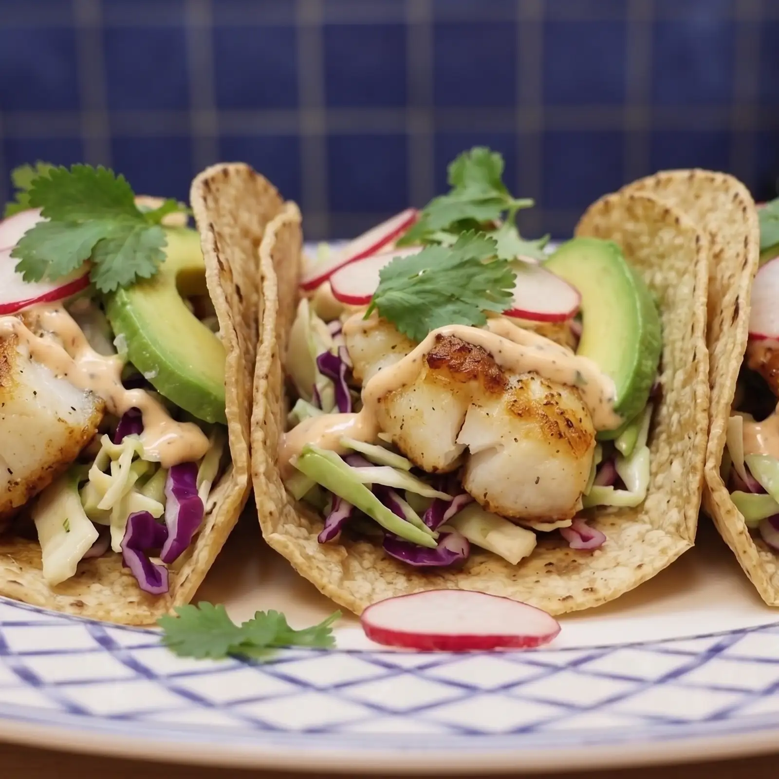 Tacos de poisson avec salade de chou et sauce crémeuse