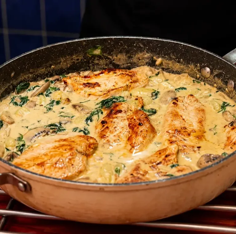 Creamy Garlic Butter Chicken Gnocchi with Mushrooms and Spinach