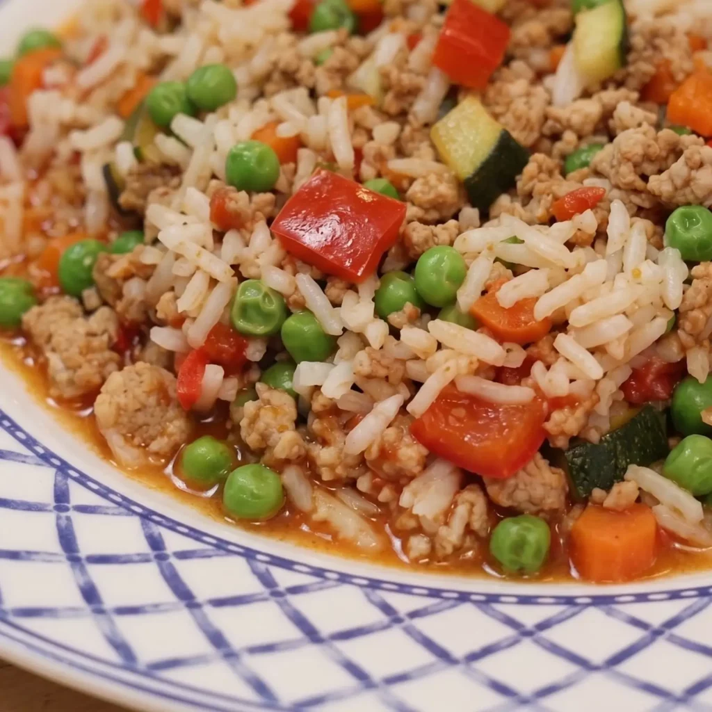 Po&ecirc;l&eacute;e de dinde hach&eacute;e, riz et l&eacute;gumes