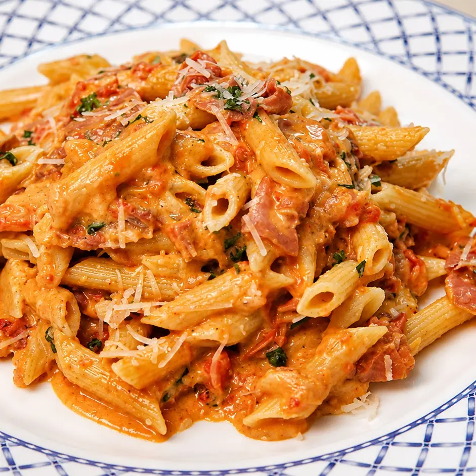Easy Creamy Tomato Penne with Prosciutto and Parmesan