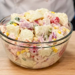 Creamy Potato Salad with Ham, Pickles, and Harissa