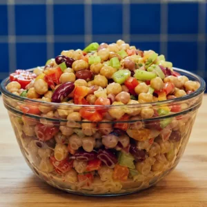 Salade cr&eacute;meuse de pois chiches et haricots aux poivrons