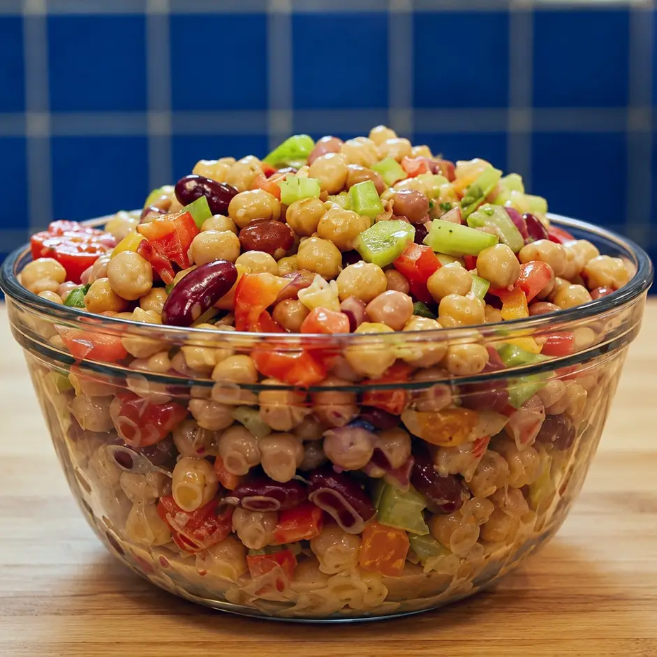 Salade cr&eacute;meuse de pois chiches et haricots aux poivrons