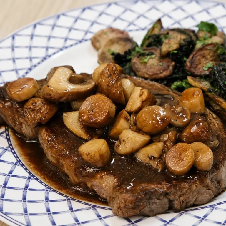 Steak aux cèpes, trompettes de la mort et pommes de terre croustillantes