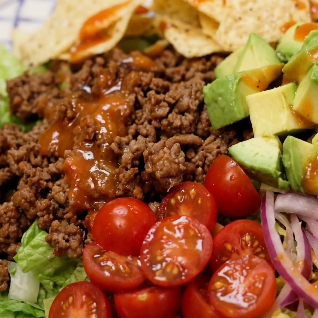Salade taco au bœuf haché avec vinaigrette Catalina