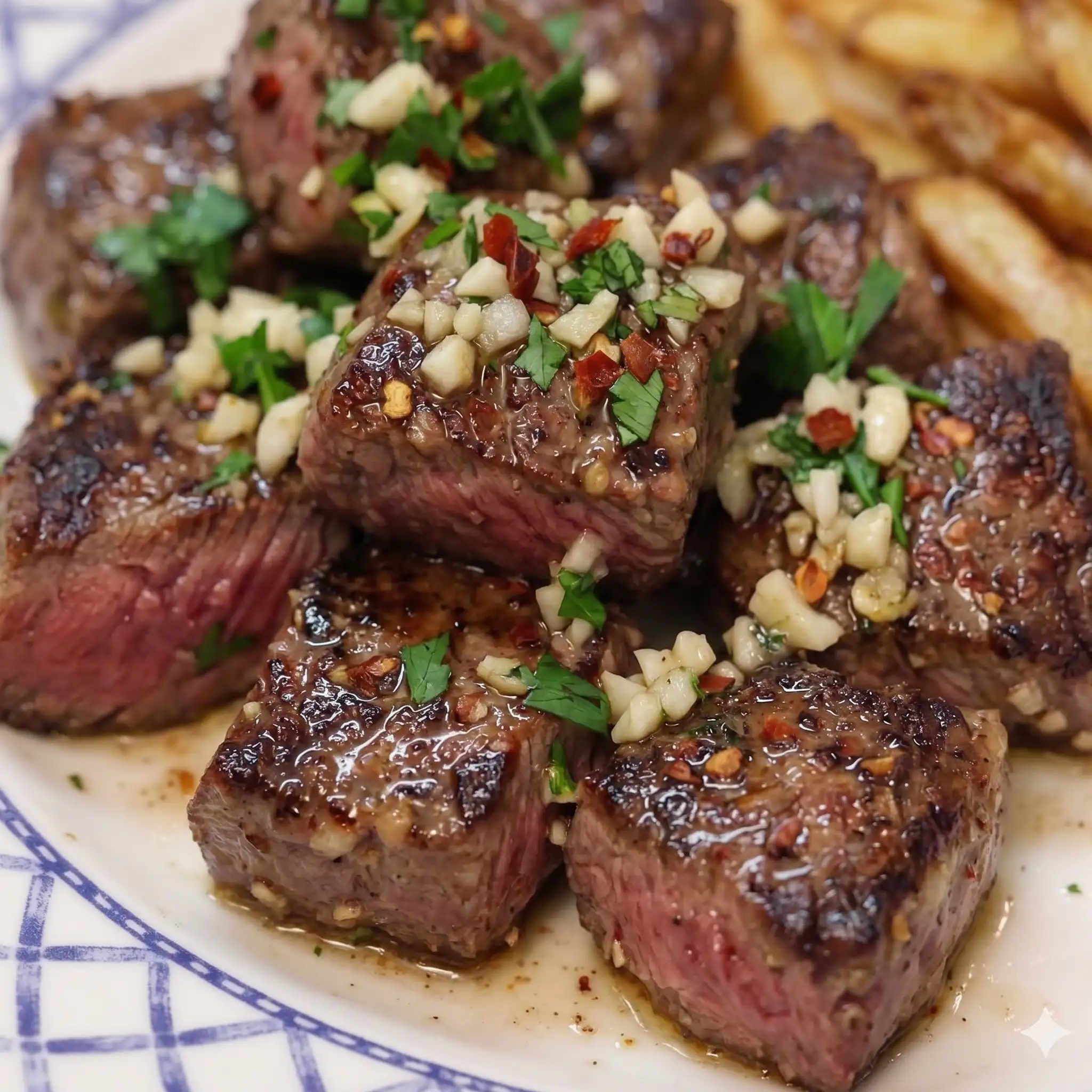Bouchées de steak au beurre à l’ail avec frites en 15 minutes