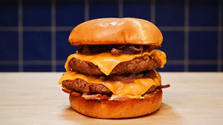 Double Breakfast Burger with Merguez, Bacon and Fried Egg
