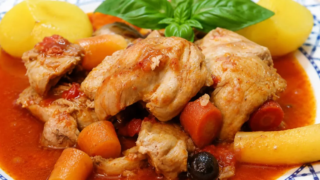 Poulet Marengo with Chicken Thighs, Tomato, White Wine, and Carrots