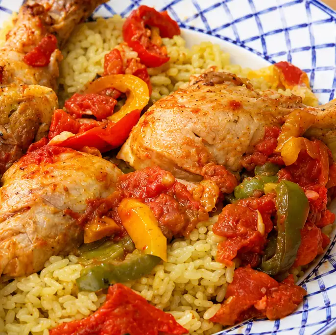 Poulet Basquaise facile aux poivrons et riz pilaf
