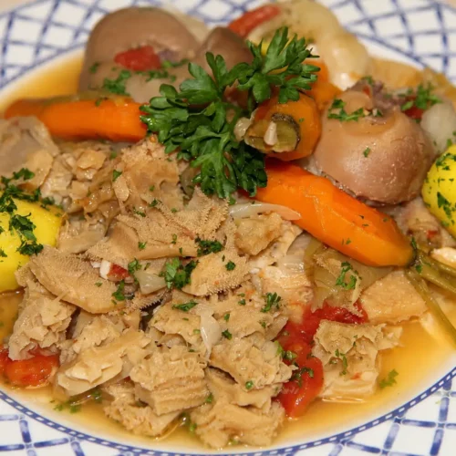 Beef Tripe Stew with White Wine, Tomatoes and Potatoes