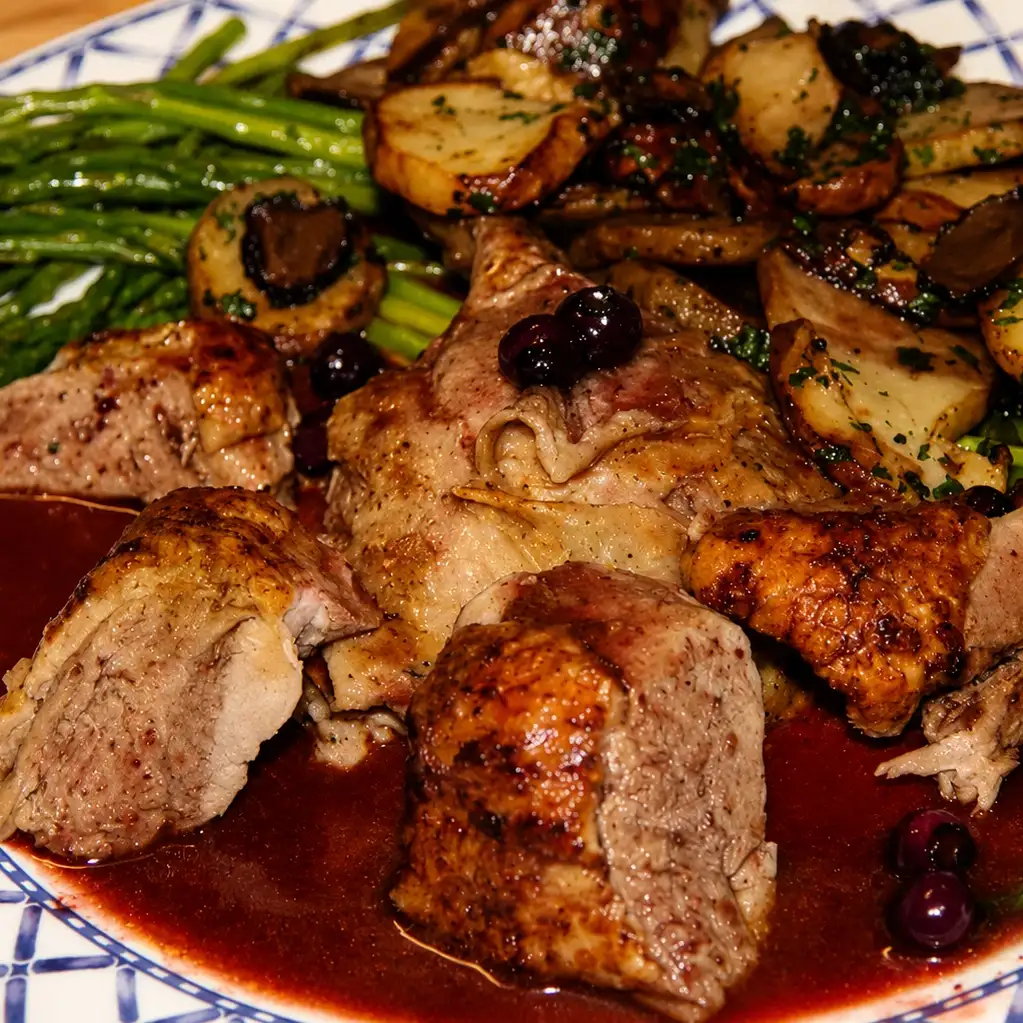 canard roti aux bleuets, plat fini