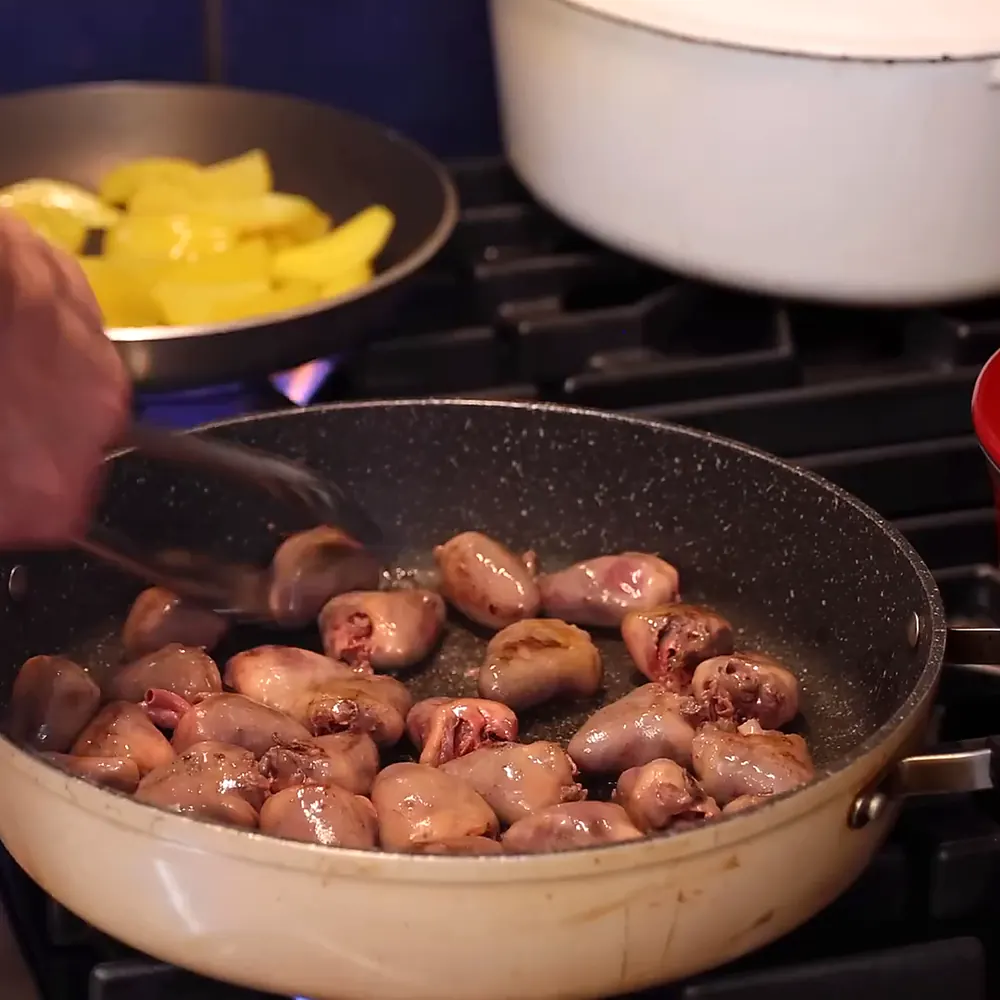 coeurs de canard sauce vin rouge morilles, étape 5