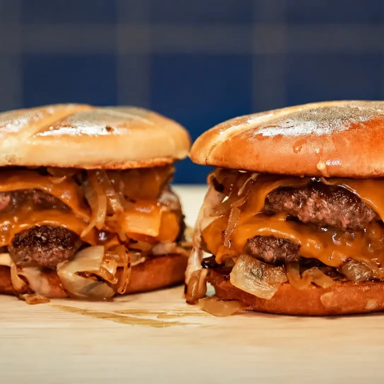 Double Smash Burger rapide au cheddar et oignons caramélisés