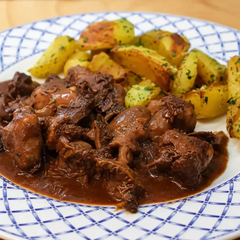 Duck Hearts with Red Wine Morel Sauce and Duck Fat Potatoes