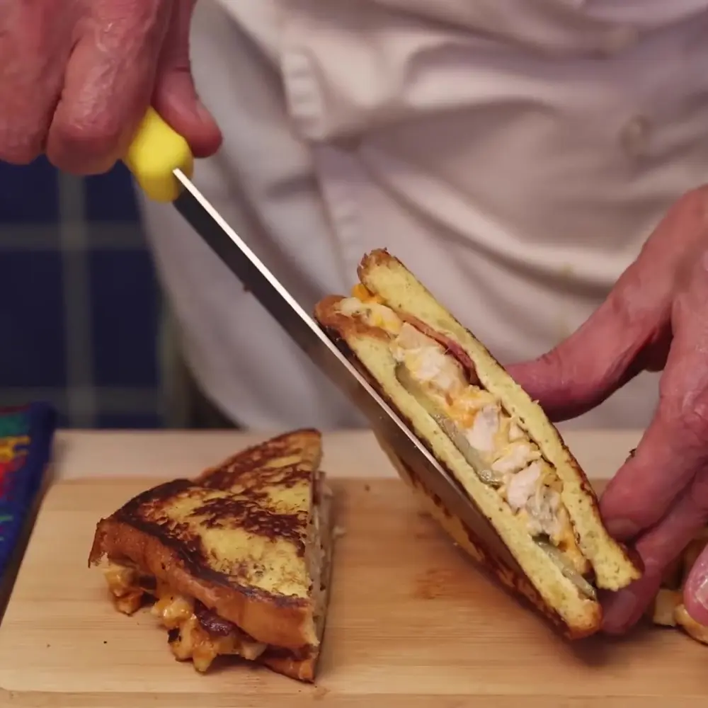 easy chicken bacon grilled cheese pickles, finished dish