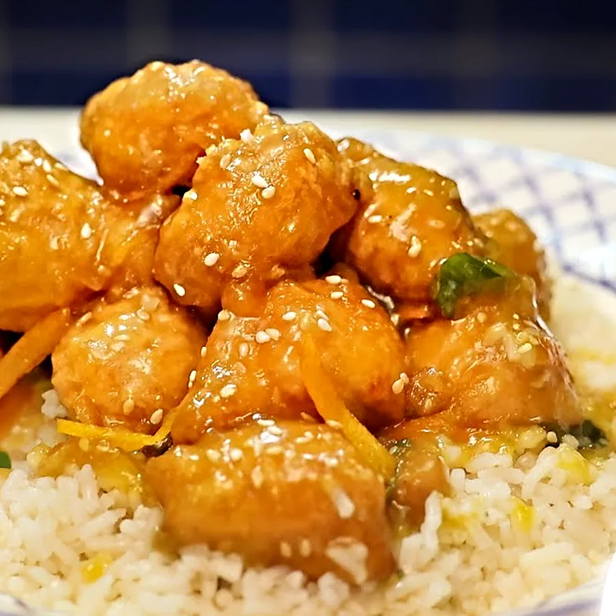 easy crispy orange chicken fresh orange sauce, finished dish