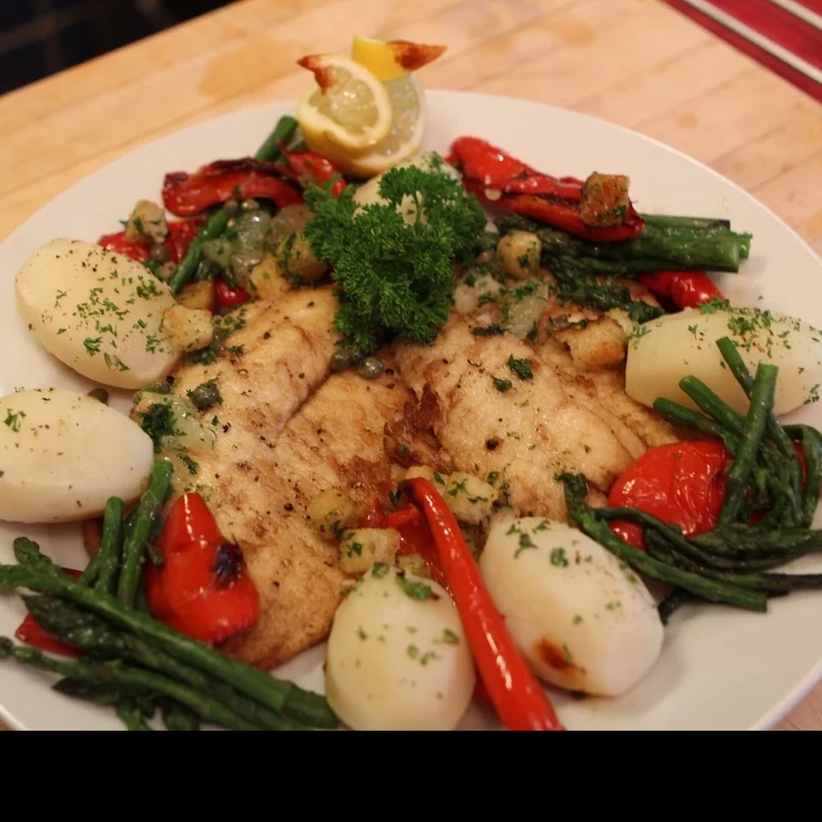 easy fish meuniere lemon capers brown butter, finished dish