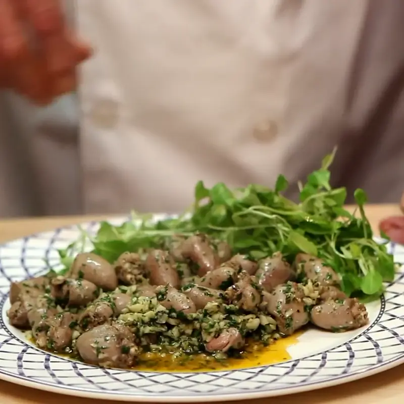 easy pan seared chicken hearts garlic parsley, finished dish