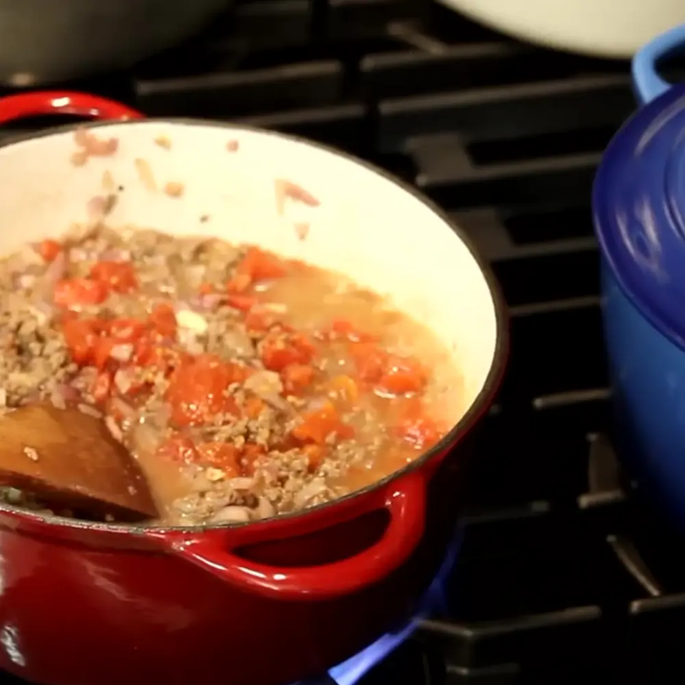 easy rigatoni pasta cake ground beef bechamel, step 1