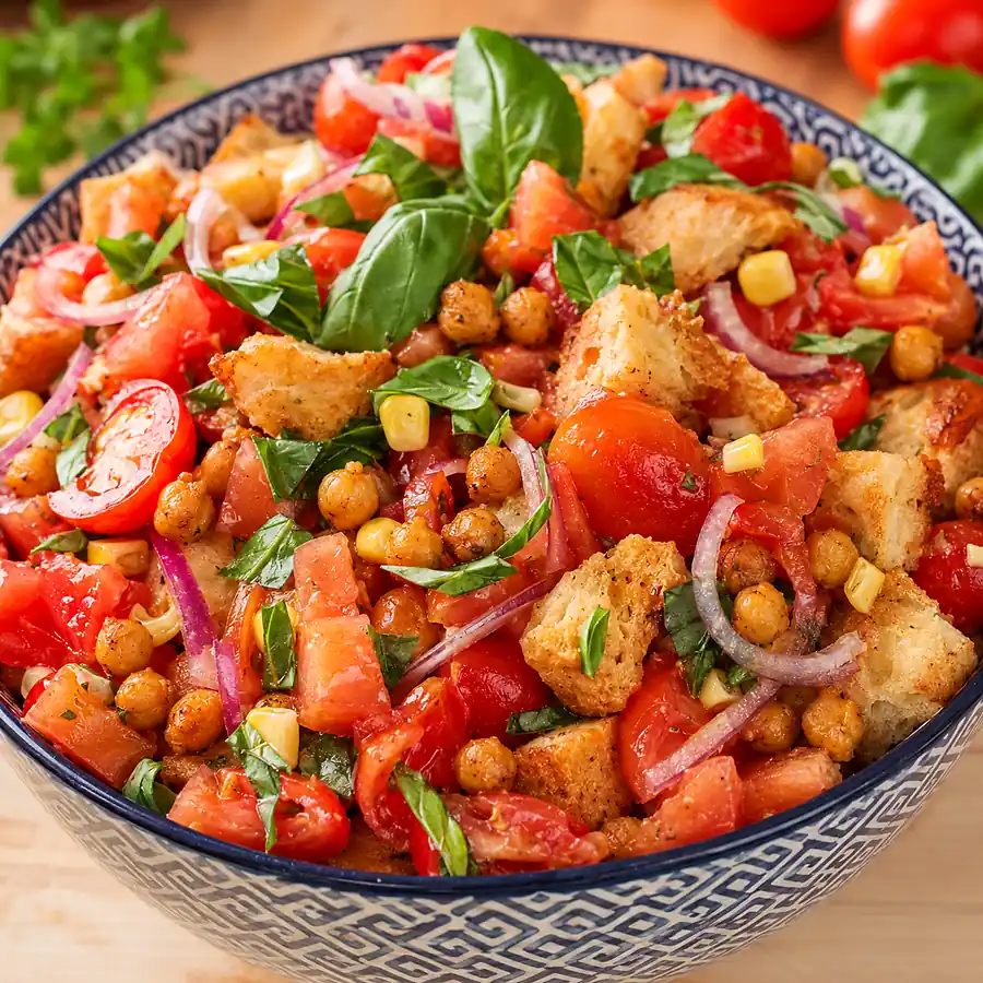 Easy Tomato Panzanella Salad with Crispy Chickpeas