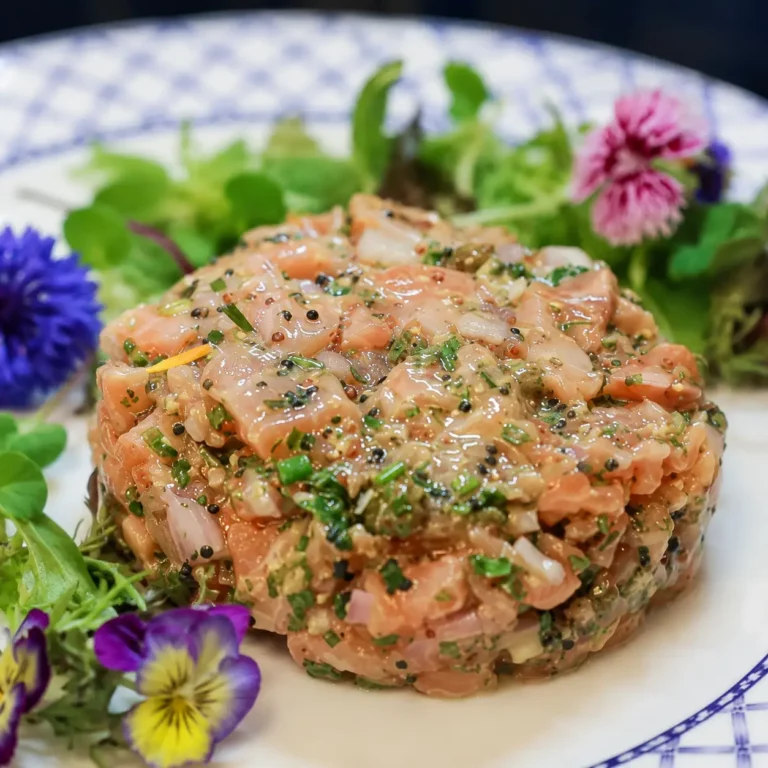 Tartare de saumon facile au citron, Dijon et c&acirc;pres
