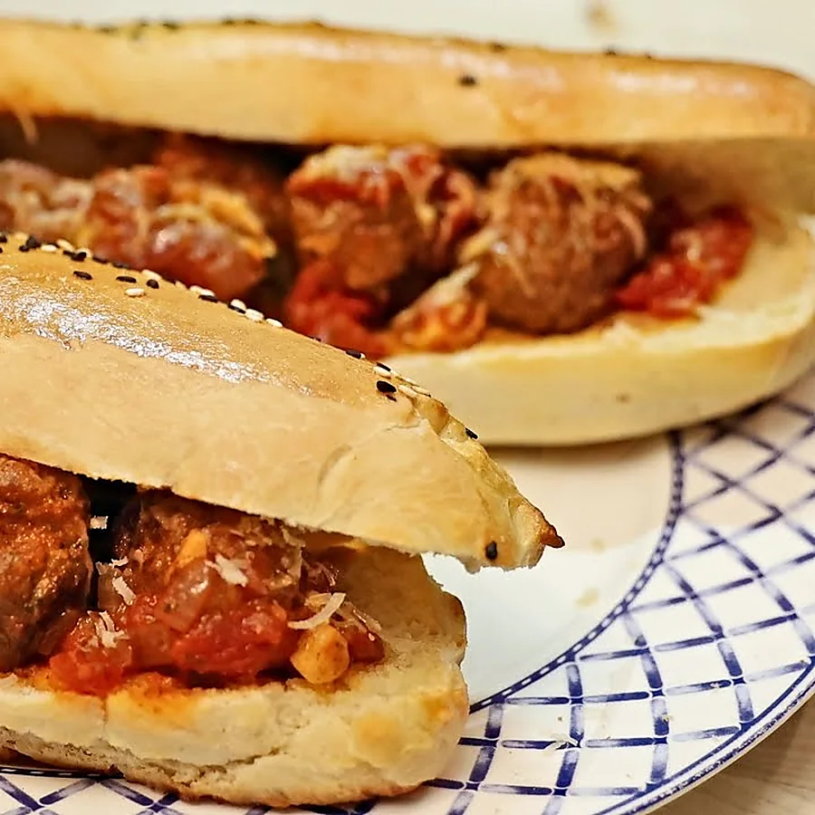 Homemade Meatball Sub with Tomato Sauce and Fresh-Baked Rolls