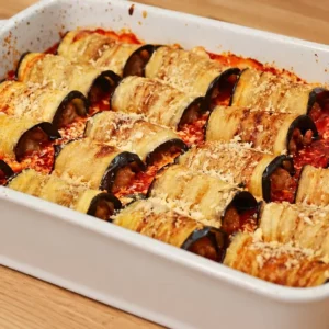 Roulés d’aubergine à la viande hachée faciles, sauce tomate maison