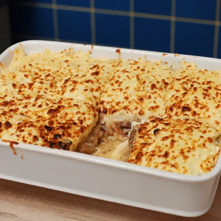 Easy Loaded Potato Gratin with Steak, Bacon and Sausage