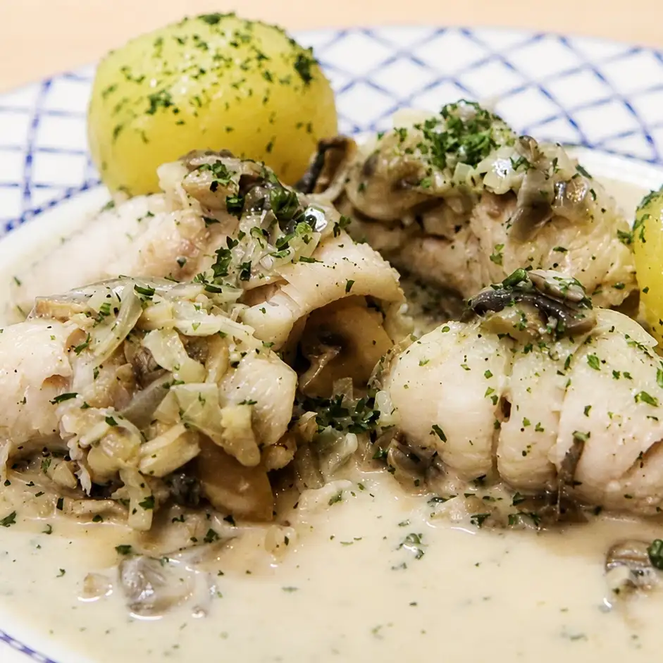 Easy Sole Bonne Femme with Mushrooms and White Wine Cream Sauce