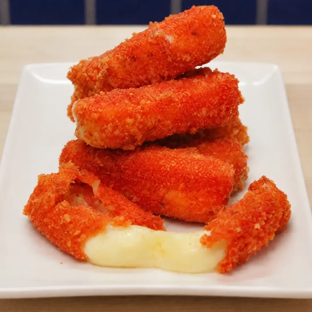 B&acirc;tonnets de mozzarella frits &eacute;pic&eacute;s aux Cheetos