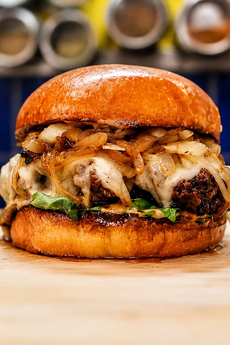 Oklahoma Smash Burger maison avec sauce érable, moutarde et tomate