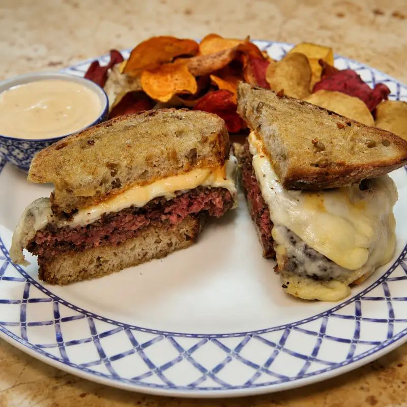 patty melt facile raclette sauce style cognac, plat fini
